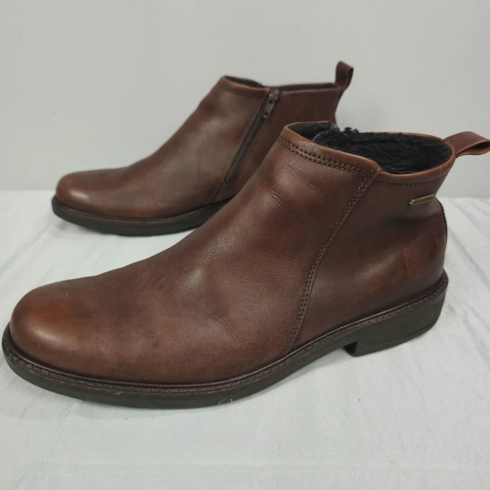 Ecco Holton Chelsea Boots Men 43 US 9 - 9.5 Brown Leather Mid Side Zip GTX